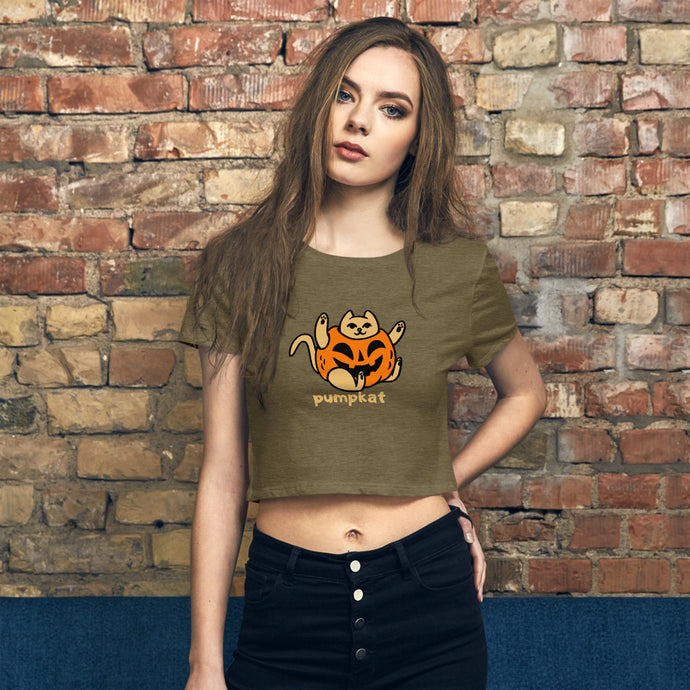 Funny Halloween Pumpkin Cat Women’s Crop Tee - Pets R Kings