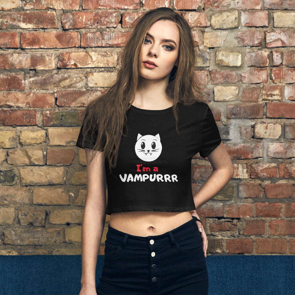 Funny Cat Vampire Women’s Crop Tee - Pets R Kings