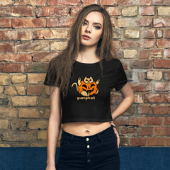 Funny Halloween Pumpkin Cat Women’s Crop Tee - Pets R Kings
