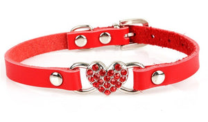 Genuine leather Dogs Collars Heart Rhinestone Product For Pets Accessories Cats Necklace Supplies kedi malzemeleri collier chien - Pets R Kings