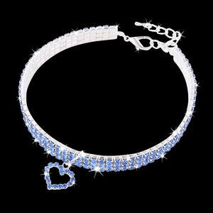 Heart-shaped Dog Collar Rhinestone Cat Collar Neck Size 20CM 25CM 30CM For Small Medium Dogs Cats Pet Products Pink Blue Red D20 - Pets R Kings