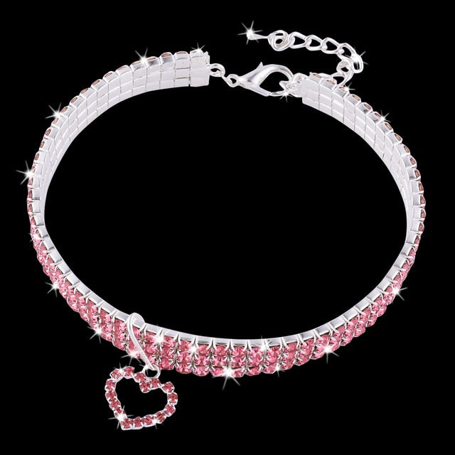 Heart-shaped Dog Collar Rhinestone Cat Collar Neck Size 20CM 25CM 30CM For Small Medium Dogs Cats Pet Products Pink Blue Red D20 - Pets R Kings