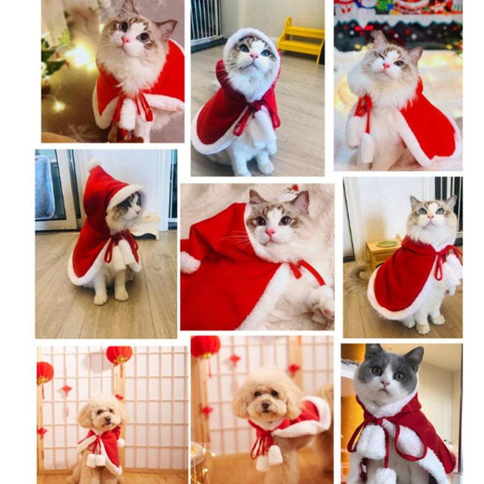 Pet Dog Cat Christmas Cloak Halloween Party Costume Clothes Cute Red Festival Shawl Kitten Puppy Dressing Accessories - Pets R Kings