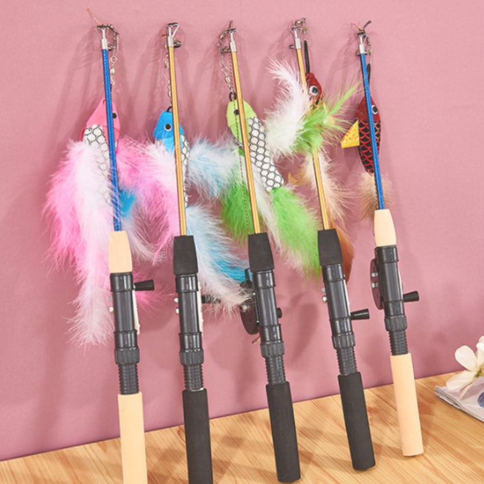 Fish Shape Telescopic Feathers Cat Stick Pet Toy Rods Simulation Fishing Rod Kitten Funny Playing Toy - Pets R Kings