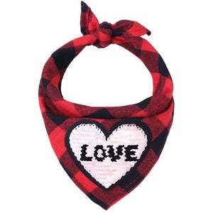 Valentine's Day Pet Bib Holiday Party Dog Scarf Pet Bib Decorative Collar Washable Valentine Bib Red Plaid - Pets R Kings