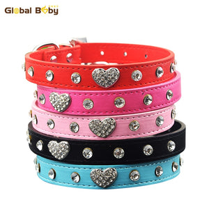 Hot Sale Pu Leather Rhinstone Dog Collar Heart Charm Fashion Pet Puppy Cat Necklace Products - Pets R Kings
