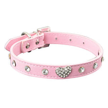Cargar imagen en el visor de la galería, Hot Sale Pu Leather Rhinstone Dog Collar Heart Charm Fashion Pet Puppy Cat Necklace Products - Pets R Kings