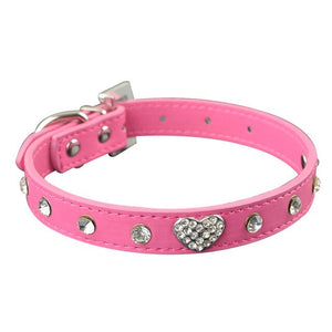 Hot Sale Pu Leather Rhinstone Dog Collar Heart Charm Fashion Pet Puppy Cat Necklace Products - Pets R Kings